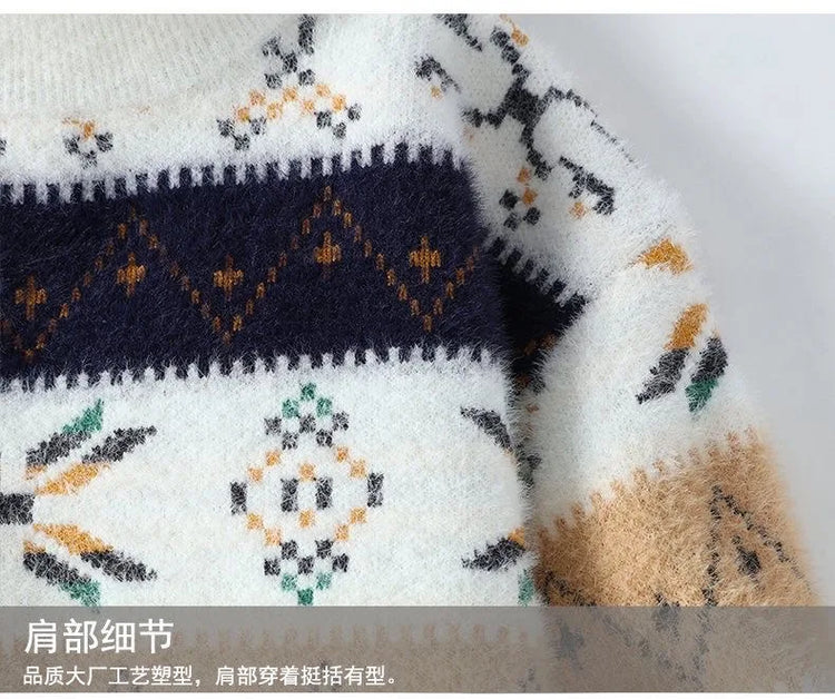 High Quality Sweater New Fashion Trend Printed Thickened Warm Knitted Sweater Autumn/winter Men's Casual Loose Sports top