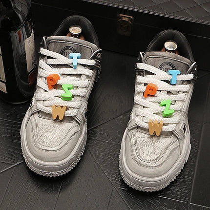 Sneakers Casual Mens Designer Bling Punk Board Shoes Fashion Split Leather Breathable Height Increased Flat Platform Sport Shoes