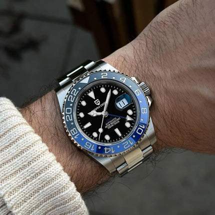 PAGANI DESIGN Pepsi GMT Orologio automatico da uomo 100M impermeabile quadrante nero luminoso cinturino Jubilee in acciaio inossidabile orologi da polso meccanici sportivi di lusso per uomo PD-1662 Relojes Hombres+Confezione