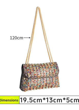 Fashionable Retro Diamond Studded Gold Chain Women's Crossbody Bag Handbag Dinner Bag Underarm Bag Single Shoulder Bag PlatiNum