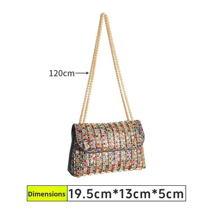 Fashionable Retro Diamond Studded Gold Chain Women's Crossbody Bag Handbag Dinner Bag Underarm Bag Single Shoulder Bag PlatiNum