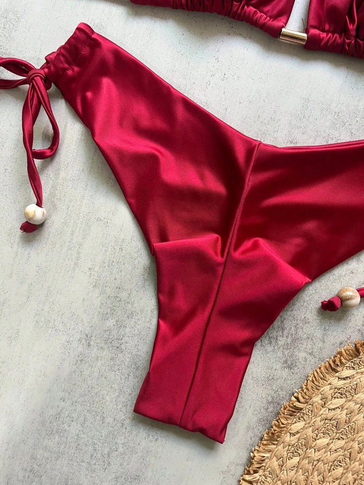 2026 Sexy Bikini a Pieghe Tinta Unita Micro Bikini Donna Costume da Bagno Femminile Triangolare Abbigliamento da Spiaggia platinumshop