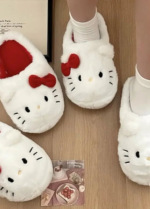 Simpatiche pantofole in peluche Hello Kitty Anime da donna, scarpe in cotone Sanrio Kawaii, scarpe morbide da camera da letto per studentesse, regali per ragazze per le feste invernali