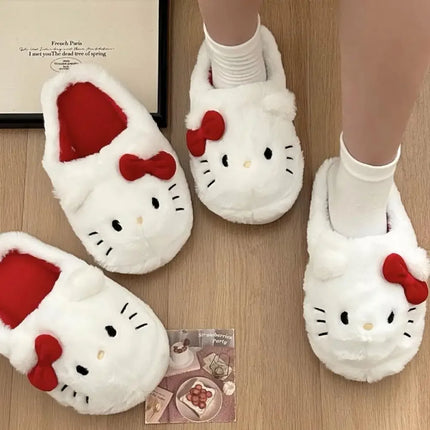 Cute Hello Kitty Anime Plush Slippers for Women, Sanrio Kawaii Cotton Shoes, Soft Student Bedroom Shoes, Girl Gifts for Winter Holidays
