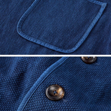 Vintage Handmade Indigo Jacket Men Spring Autumn New Lapel Multi-pocket Plant Blue Dyed Long Sleeve Jacket Casual Cardigan Coat