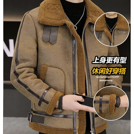 High-quality Faux Fur Leather Jackets Men Splicing Pockets Trend Casual Motorcycle Bike Jacket Winter Thick Warm Coat Streetwear