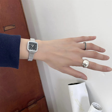 Orologio al quarzo semplice di marca per donna Orologi da donna regalo di lusso retrò Orologi da polso con cinturino in acciaio inossidabile regolabile con quadrante piccolo platinumshop