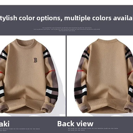 round Neck Knitted Sweater Autumn Winter Men's Fashion Thickened Long Sleeve Leisure Comfortable Fit Youthful Style Polyester...