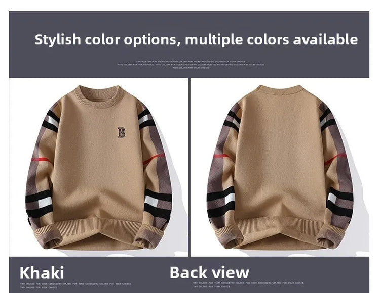 round Neck Knitted Sweater Autumn Winter Men's Fashion Thickened Long Sleeve Leisure Comfortable Fit Youthful Style Polyester...