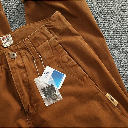 Spring And Autumn New American Retro 100% Cotton Multi-pocketed Washed Old Straight Casual Pants Loose Fashion Cargo Trousers