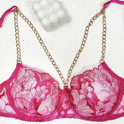 Sexy Clothes Women Lingerie Hot Fashion Chain Embroidery Sexy Perspective Hollow 3-point Lingerie Hot Lingerie Women