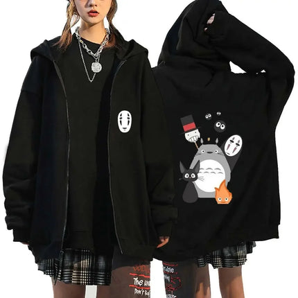 Ghibli 2025 New Hot No Face Black Hoodie Women Anime Back Print Cotton Casual Autumn Winter Streetwear Fashion Cosplay Jacket