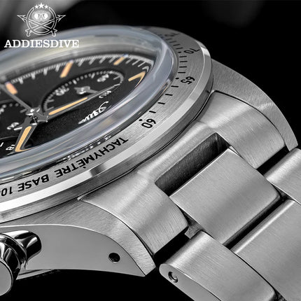 ADDIESDIVE Watch New 37mm Chronograph Men Quartz Wristwatch Domed Glass 316L Stainless Steel 100m Waterproof C3 Luminous AD2552