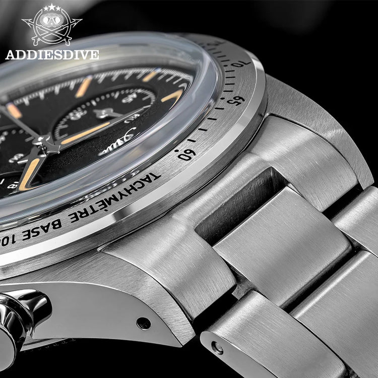 ADDIESDIVE Watch New 37mm Chronograph Men Quartz Wristwatch Domed Glass 316L Stainless Steel 100m Waterproof C3 Luminous AD2552