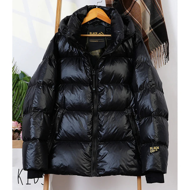 Schinteon Women White Duck Down Jacket with Hood Casual Over Size Autumn Winter Warm Loose Thick Short Outwear 2024 New