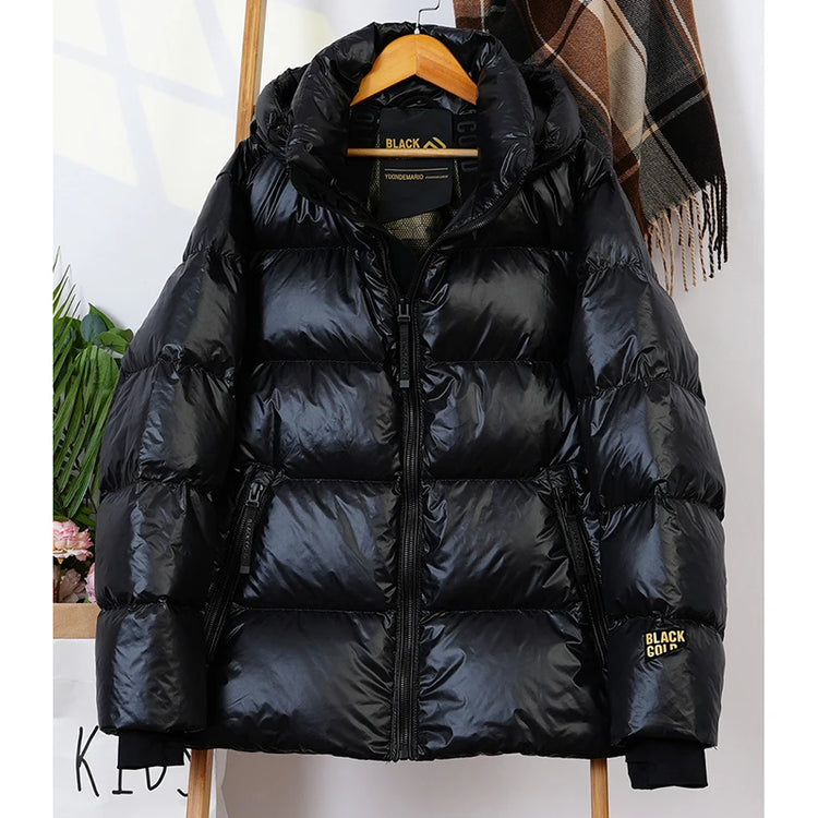 Schinteon Women White Duck Down Jacket with Hood Casual Over Size Autumn Winter Warm Loose Thick Short Outwear 2024 New