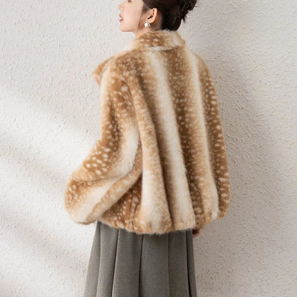 ZADORIN Luxury Mink Coat Deer Pattern Furry Faux Fur Coat Woman Stand Collar Zipper Faux Fur Jackets Winter Coats For Woman Tops