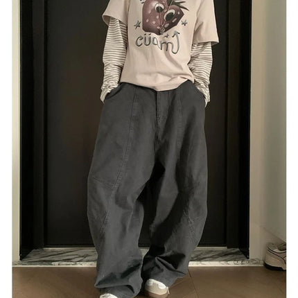 HOUZHOU Y2K Vintage Wash Donna Cargo Jeans Harajuku Scimitar Gamba larga Pantaloni in denim retrò americani Pantaloni larghi Gyaru Streetwear
