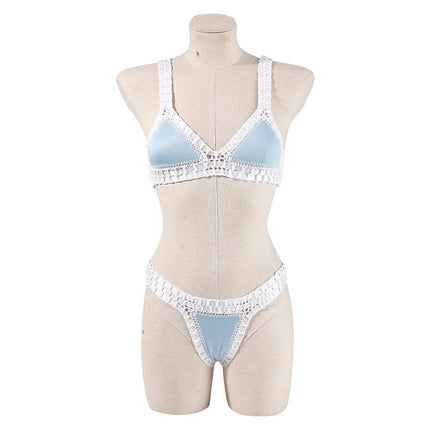 Set bikini reversibile leopardato fatto a mano all'uncinetto Set costumi da bagno neri a bordo piscina blu Paisley costume da bagno di lusso maillot de bain femme PlatiNum