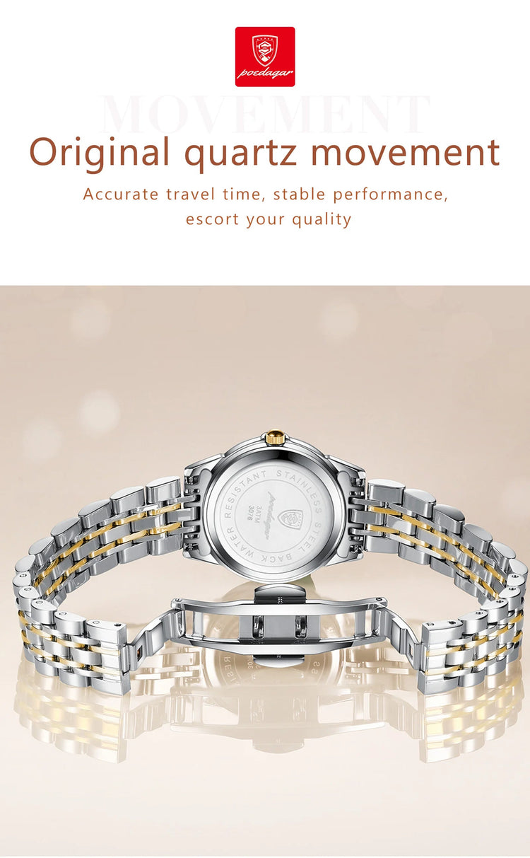 POEDAGAR elegante orologio da polso da donna al quarzo impermeabile luminoso data settimana orologio da donna orologi da donna casual in acciaio inossidabile reloj platinumshop