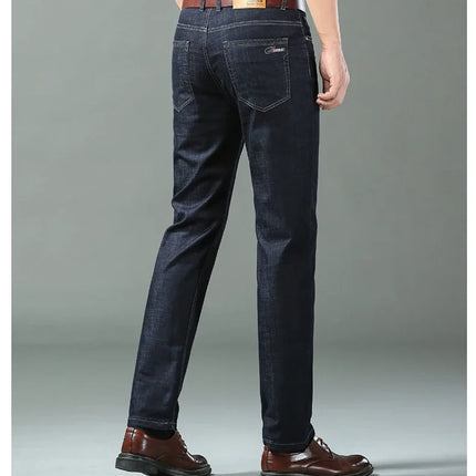 New Ice Silk Thin Denim Jeans for Men Blue Straight Stretch Cotton Denim Pant Business Casual Lightweight Trousers Spring Summer