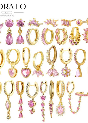 Lussuosa geometria 925 orecchio in argento sterling Ago rosa serie zircone orecchini a cerchio pendenti dolce moda regali di gioielli da sposa platinumshop