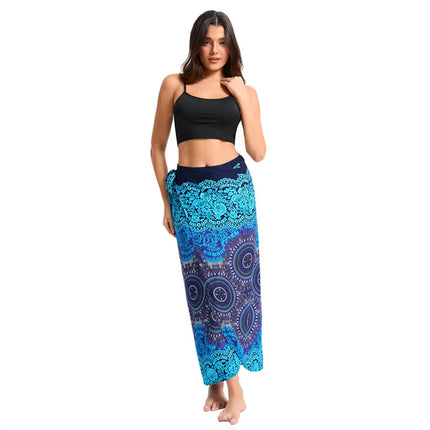 Abito da donna Boho Maxi Wrap Gonna lunga con allacciatura Abito da spiaggia Copricostume Abito vintage bohémien regolabile a vita alta in rayon platinumshop