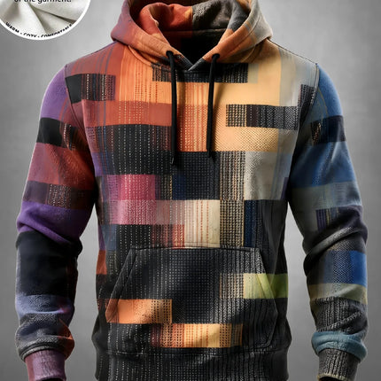 3D Printed Fleece Hoodie Rainbow Zigzag Wave Pattern Pullover Long Sleeve Kangaroo Pocket Casual Sweatshirt Tops