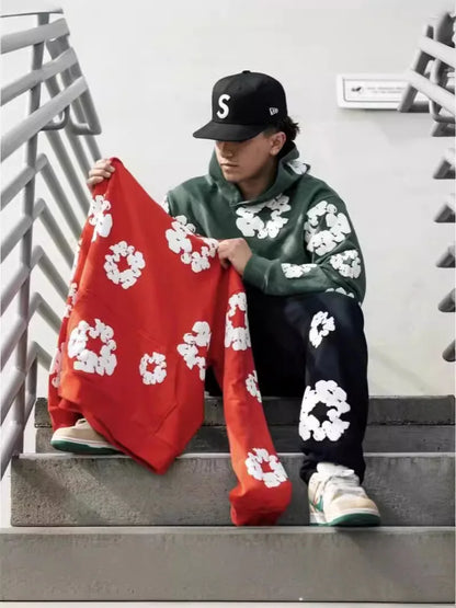 DENIM TEARS marca vendita calda nuova felpa con cappuccio stampata in schiuma di cotone alla moda, tuta sportiva da uomo alla moda europea e americana