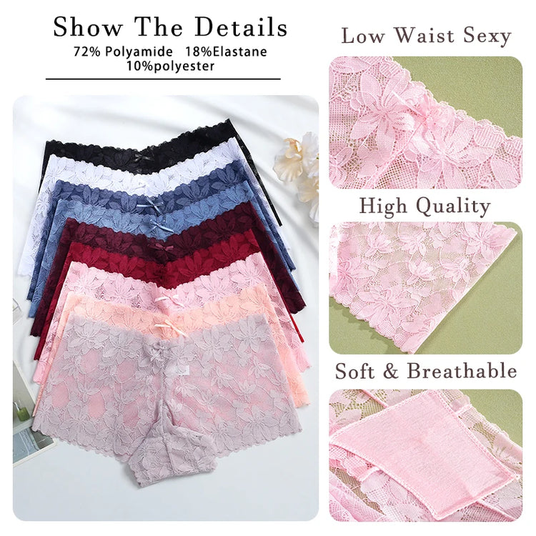 4Pcs/Set Women's Lace Panties Sexy Perspective Underwear Female Hollow Out Comfortable Underpants Low-Waist Breathable Lingerie