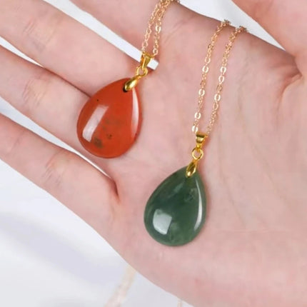 New Fashion Natural Stone Crystal Pendant Teardrop Simple Pendant Necklace Earrings Making Jewelry With Chain collar PlatiNum
