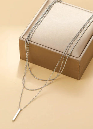 Collana impilabile a tre strati in argento sterling 925 da donna con ciondolo a striscia semplice, gioielli con catena a clavicola ipoallergenica impermeabile PlatiNum
