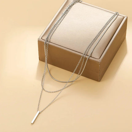 Collana impilabile a tre strati in argento sterling 925 da donna con ciondolo a striscia semplice, gioielli con catena a clavicola ipoallergenica impermeabile PlatiNum