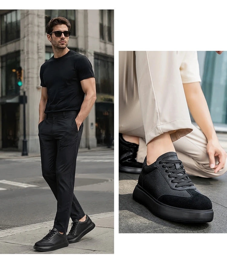 Men 7CM Invisible Height Increasing Sneakers Comfortable Breathable Leather Casual Elevator Shoes Lace Up Thick Sole Sport Shoes