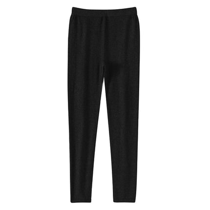 100% Wool Pants Women's Autumn and Winter Knitted Leggings Solid Color Warm Solid Color Wool Leggings Women's Clothes PlatiNum