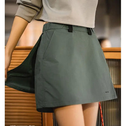 Maden New Outdoor A-Linien Skort Shorts Sommer Damen Leicht Wandern Elastischer Bund Hosenrock Freizeit Vielseitige grüne Hose