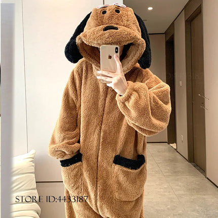Winter New Cartoon Flannel Sleepwear Jumpsuit Pajama Kigurumi Thicken Coral Fleece Onesies Pyjamas Halloween Party Homewear