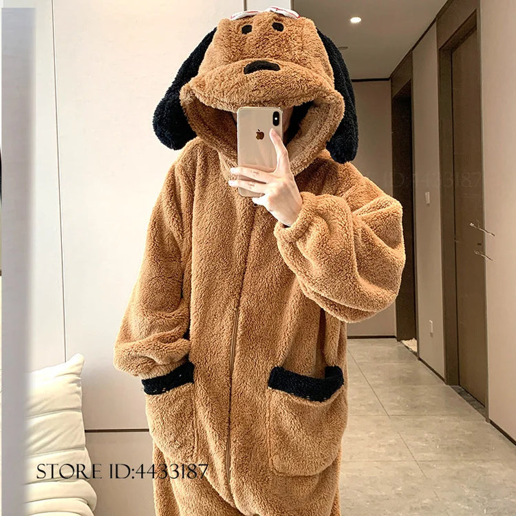 Winter New Cartoon Flannel Sleepwear Jumpsuit Pajama Kigurumi Thicken Coral Fleece Onesies Pyjamas Halloween Party Homewear