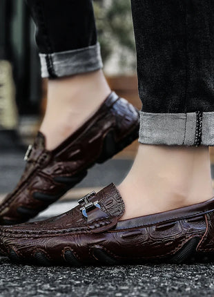 Scarpe Casual da uomo in vera pelle stile coccodrillo mocassini per scarpe comodi da uomo scarpe da uomo Casual Slip on semplici scarpe da guida