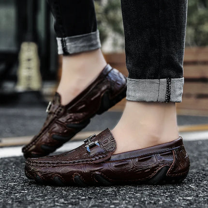 Scarpe Casual da uomo in vera pelle stile coccodrillo mocassini per scarpe comodi da uomo scarpe da uomo Casual Slip on semplici scarpe da guida