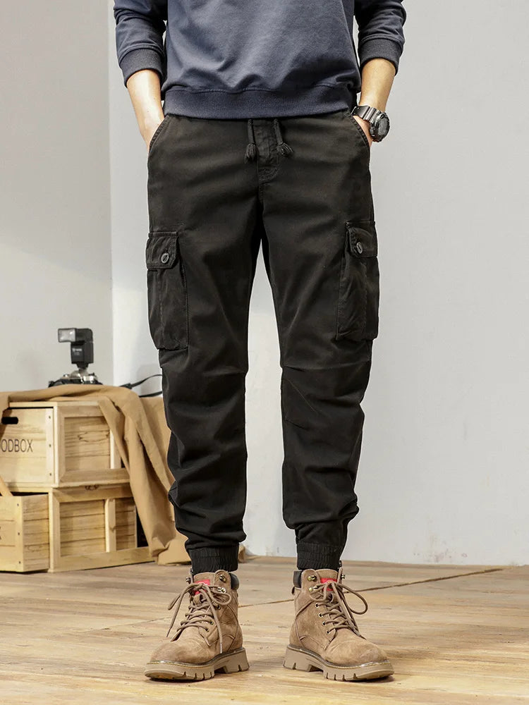 2023 New Multi-Pockets Spring Summer Cargo Pants Men Streetwear Zipper Leg Skinny Work Joggers Cotton Casual Tactical Trousers