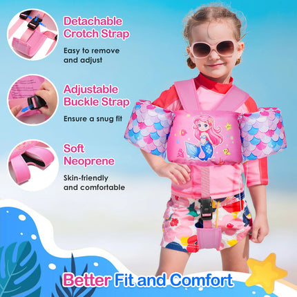 Kids Swim Vest Floaties for Children Arm Band Floaties with Adjustable Strap Swim Jacket Water Wing Pool Floating Learning Swimming