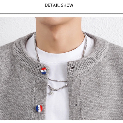 Designer Brand Long Sleeve Knitted Cardigan Men's New Trend Color Blocked Button Design Couple's Casual Warm Round Neck Coat