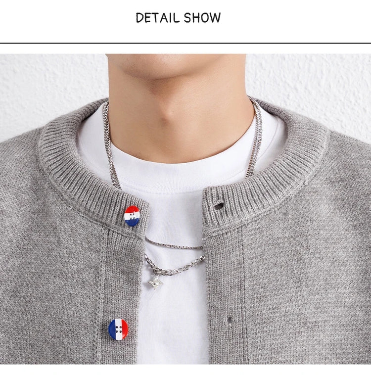 Designer Brand Long Sleeve Knitted Cardigan Men's New Trend Color Blocked Button Design Couple's Casual Warm Round Neck Coat