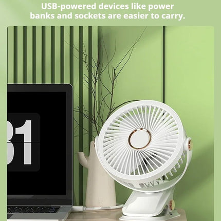 Ventilatore Portatile con Clip e Luci LED, 3 Velocità Regolabili, Silenzioso, da Scrivania, per Casa, Camera da Letto e Campeggio