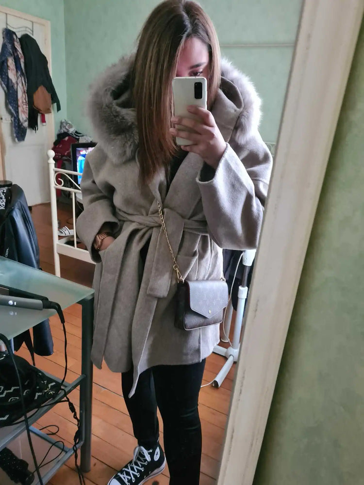 OFTBUY Omen Double Face Wool Coat Natural Fur Coat Wool Blend Jacket Winter Warm Elegant Long Sleeve Fur Cuffs Fashion Outerwear