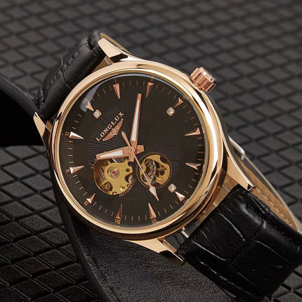 LONGLUX Automatic Watch Elegant Style Wholesale Mechanical Wristwatches Skeleton Rome Waterproof Mens Watch Men Gift