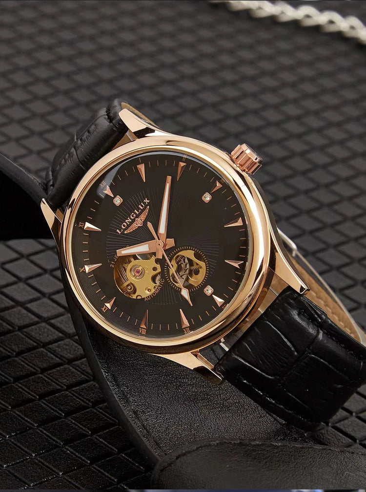 LONGLUX Automatic Watch Elegant Style Wholesale Mechanical Wristwatches Skeleton Rome Waterproof Mens Watch Men Gift