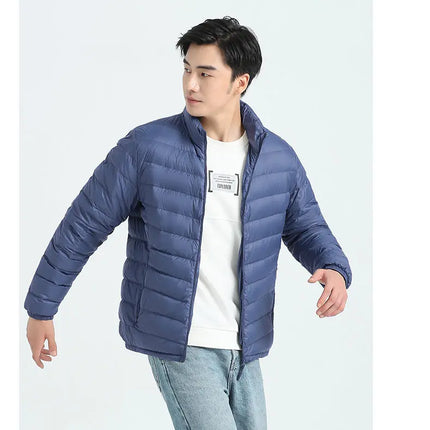 90 White Duck Down Men's Light and Warm Down Jacket with a Stand-Up Collar, Fashionable and Versatile Autumn and Winter Coat