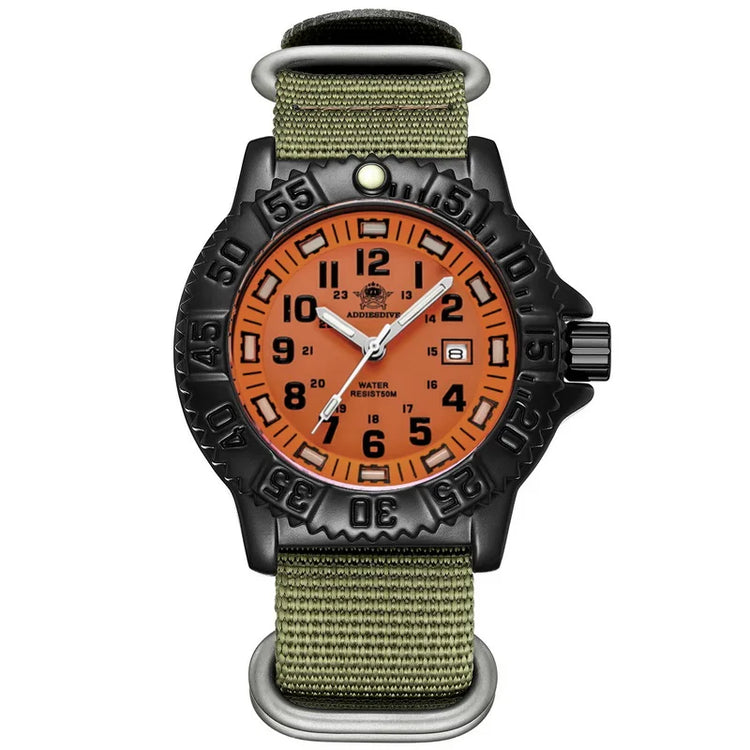ADDIESDIVE Luxury Men Watch Luminous Dial 50m Water Resistance Date Display Outdoor Casual Men's Quartz Men Watch Nylon Strap